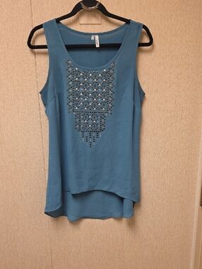 Studio Y Teal Beaded Sleeveless High-Low Camisole
